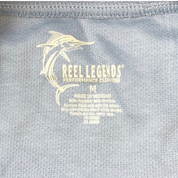 REEL LEGENDS Men’s Blue BAM BAM WEAVE Short Sleeve Bamboo Fabric Shirt Medium - Picture 4 of 5